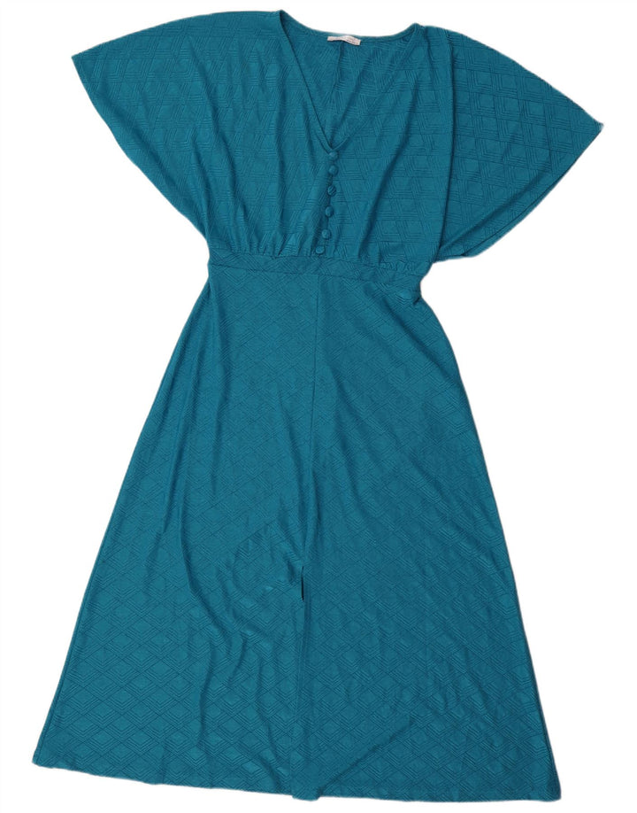 Zara Womens Batwing A-Line Dress UK 12 Medium Blue Geometric Polyester