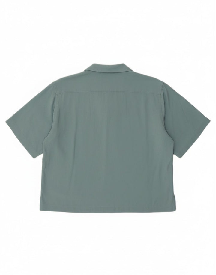 Tommy Bahama Womens Short Sleeve Shirt UK 12 Medium Turquoise Herringbone