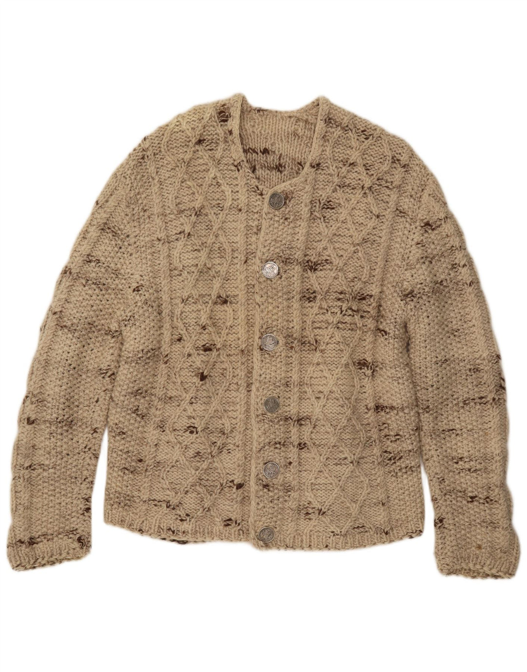 Vintage Mens Cardigan Sweater Large Beige Flecked