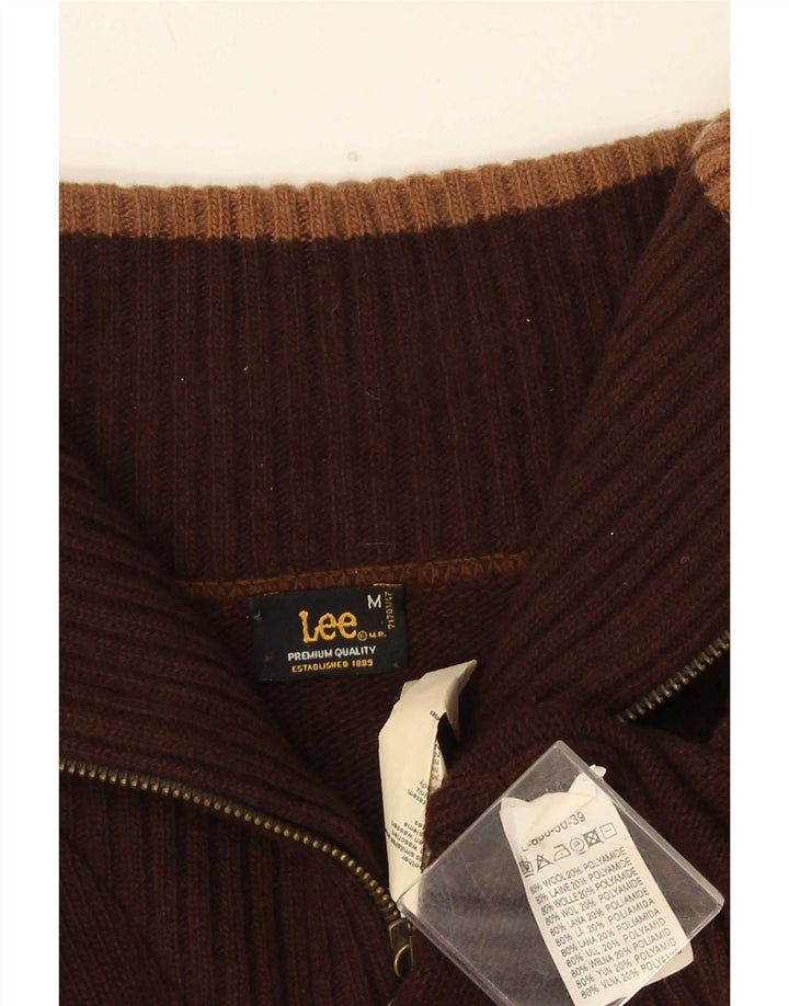 Lee Mens Graphic Cardigan Sweater Medium Brown Wool