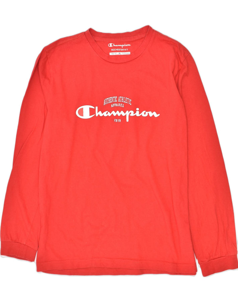 CHAMPION Boys Graphic Top Long Sleeve 13-14 Years XL Red Cotton | Vintage | Thrift | Second-Hand | Used Clothing | Messina Hembry 