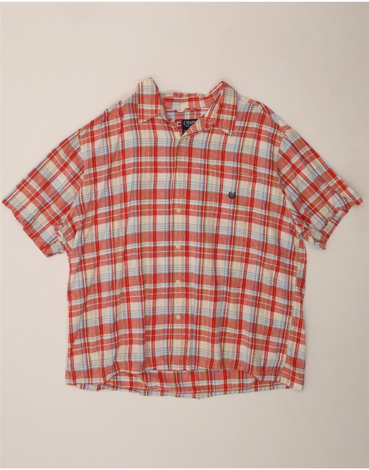 CHAPS Mens Big & Tall Short Sleeve Shirt 2XL Red Check Linen Vintage Chaps and Second-Hand Chaps from Messina Hembry 