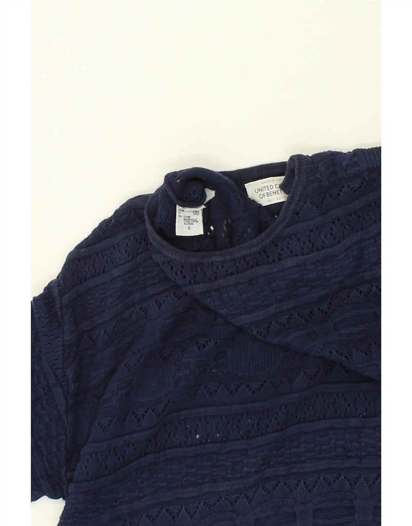 BENETTON Womens Boat Neck Jumper Sweater UK 10 Small Navy Blue Fair Isle Vintage Benetton and Second-Hand Benetton from Messina Hembry 