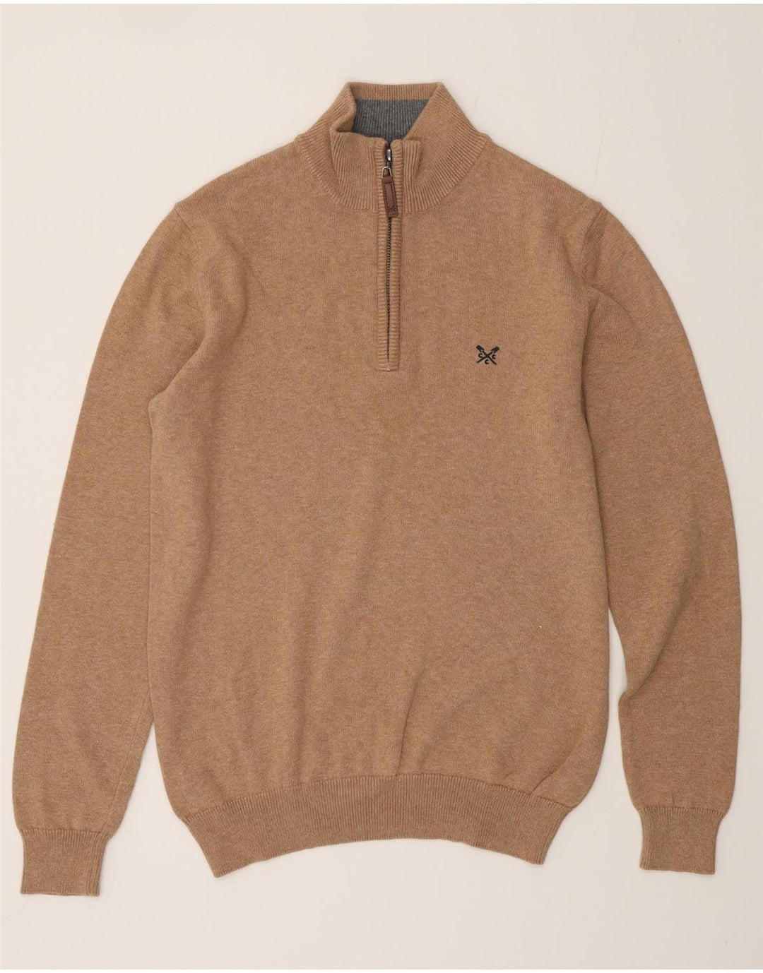 Crew Clothing Mens Zip Neck Jumper Sweater Small Beige Cotton