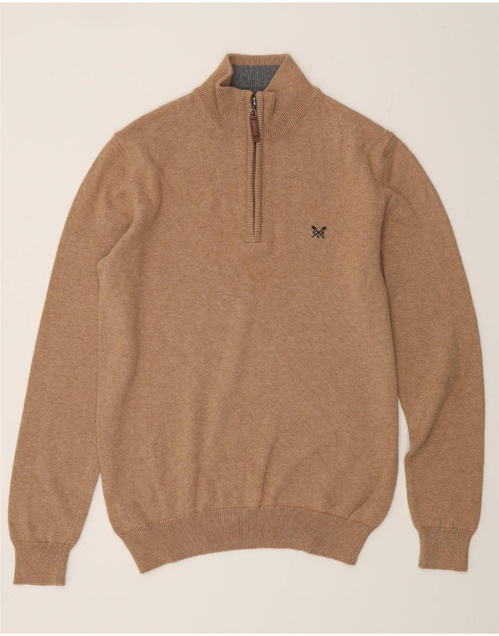 Crew Clothing Mens Zip Neck Jumper Sweater Small Beige Cotton
