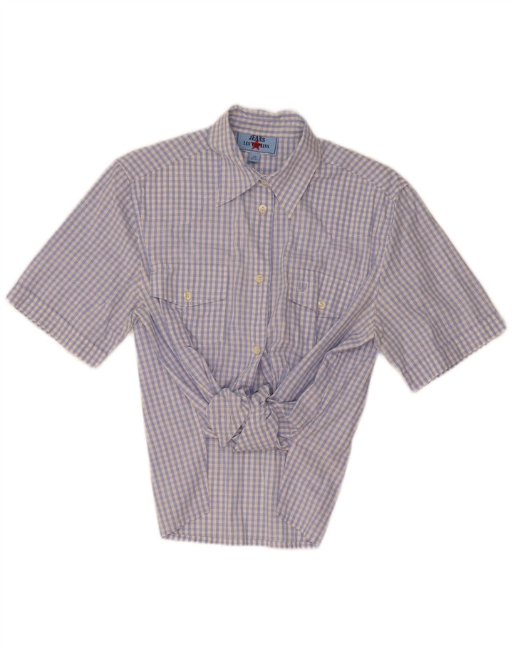 Les Copains Womens Short Sleeve Shirt Blouse IT 44 Medium Blue Gingham