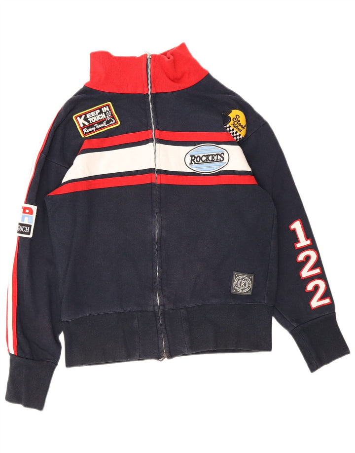 Vintage Mens Motorstyle Tracksuit Top Jacket Small Navy Blue Retro