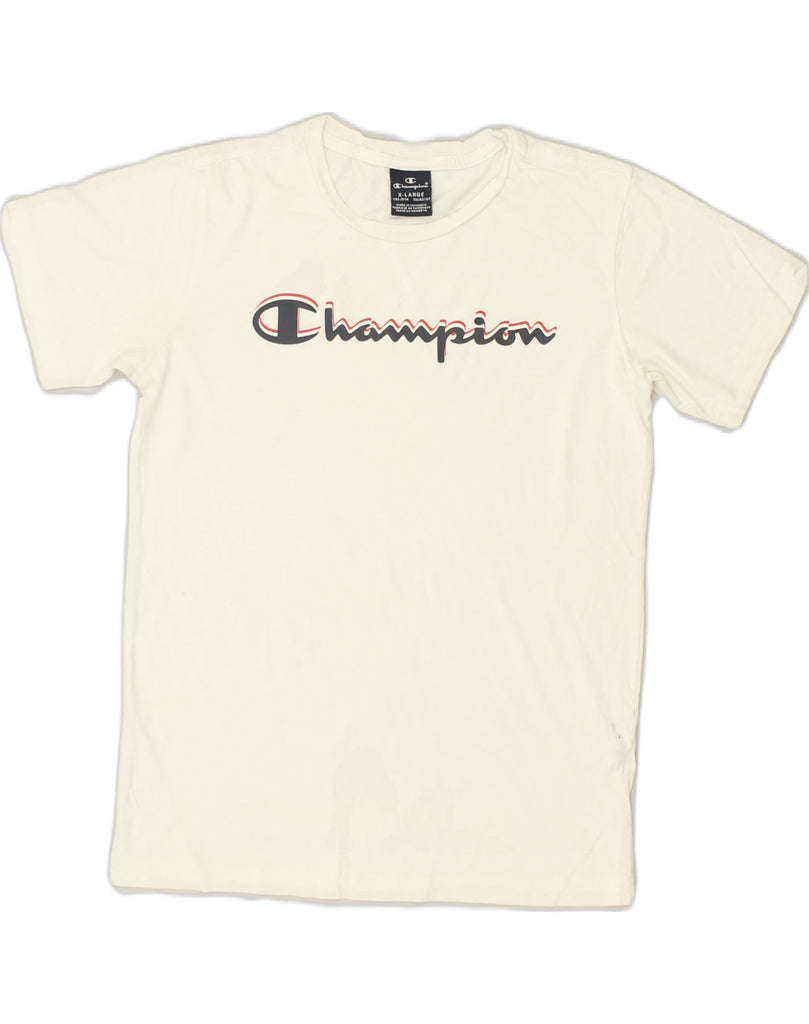 CHAMPION Boys Graphic T-Shirt Top 13-14 Years XL  White Cotton | Vintage Champion | Thrift | Second-Hand Champion | Used Clothing | Messina Hembry 