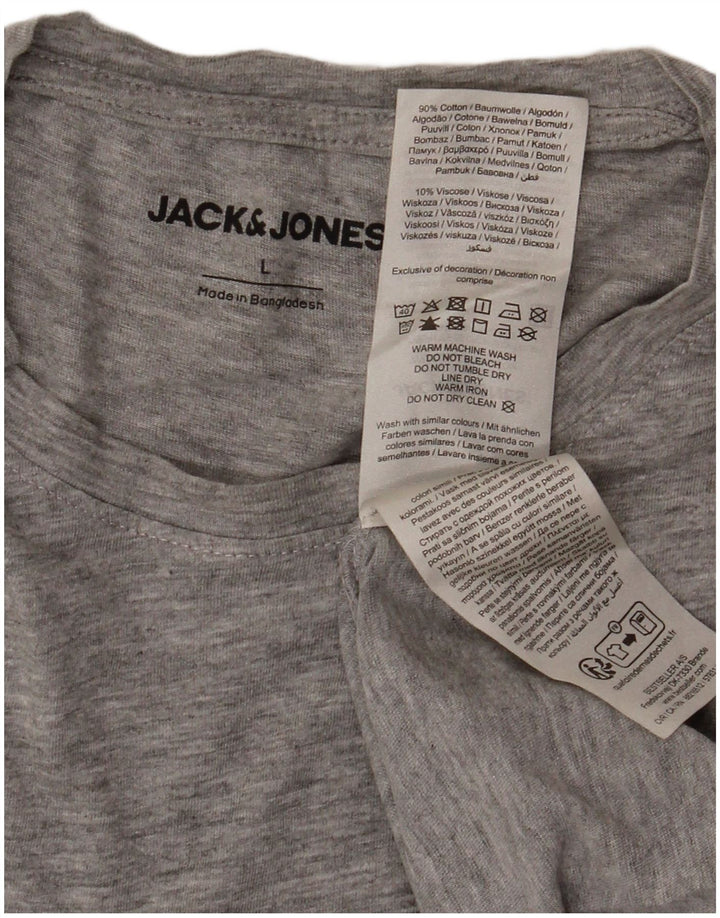 JACK & JONES Mens T-Shirt Top Large Grey Viscose