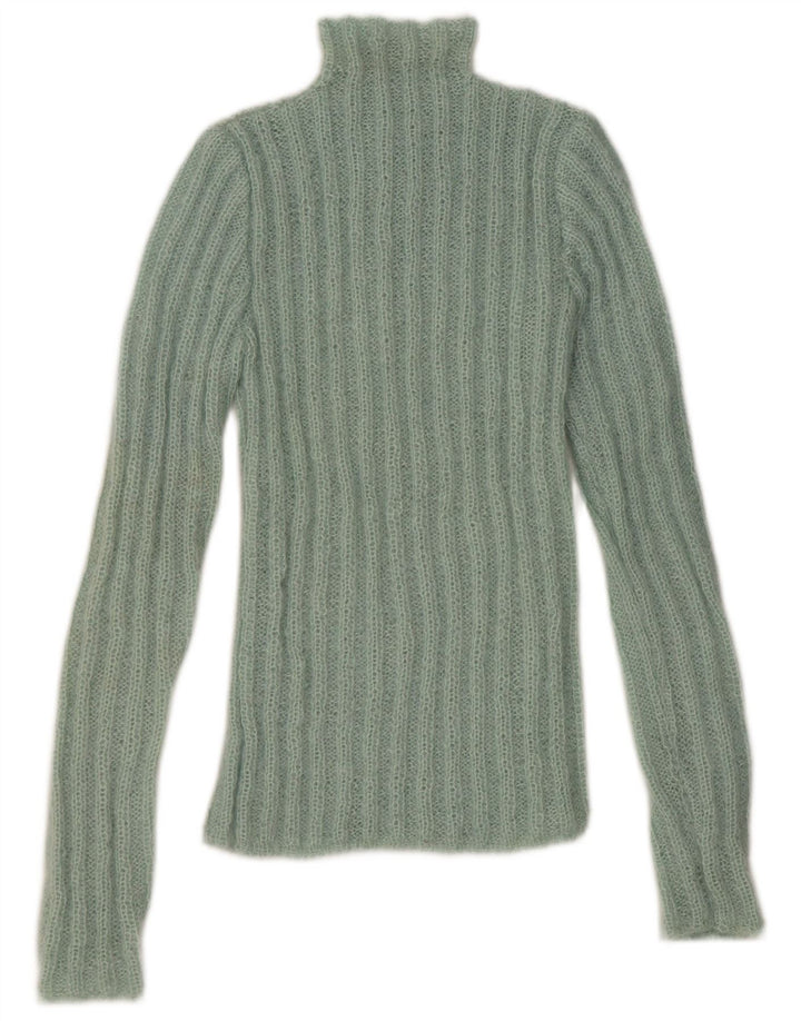 Vintage Womens Button Neck Jumper Sweater UK 6 XS Green
