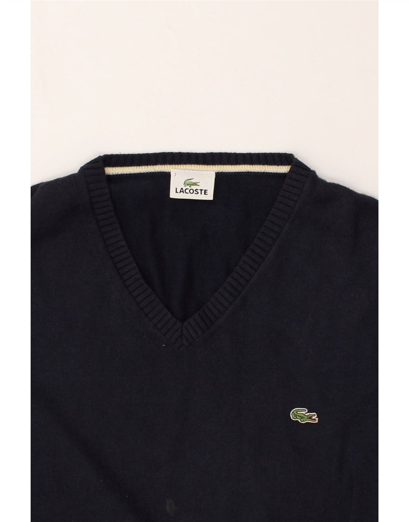 LACOSTE Mens V-Neck Jumper Sweater Size 7 2XL Navy Blue Cotton | Vintage Lacoste | Thrift | Second-Hand Lacoste | Used Clothing | Messina Hembry 