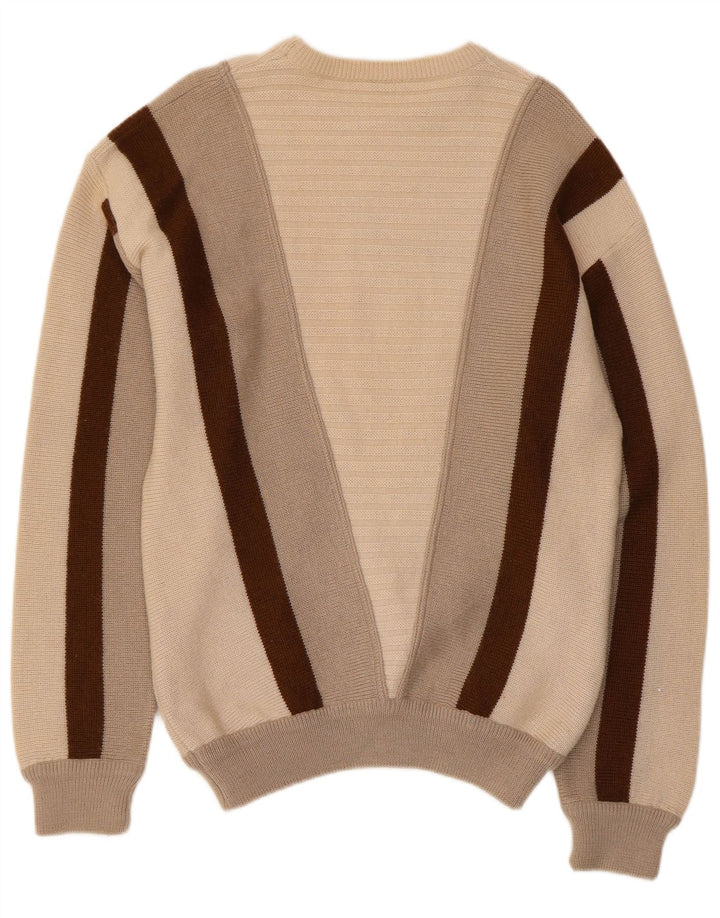 Orville Mens Crew Neck Jumper Sweater Medium Beige Colourblock Wool