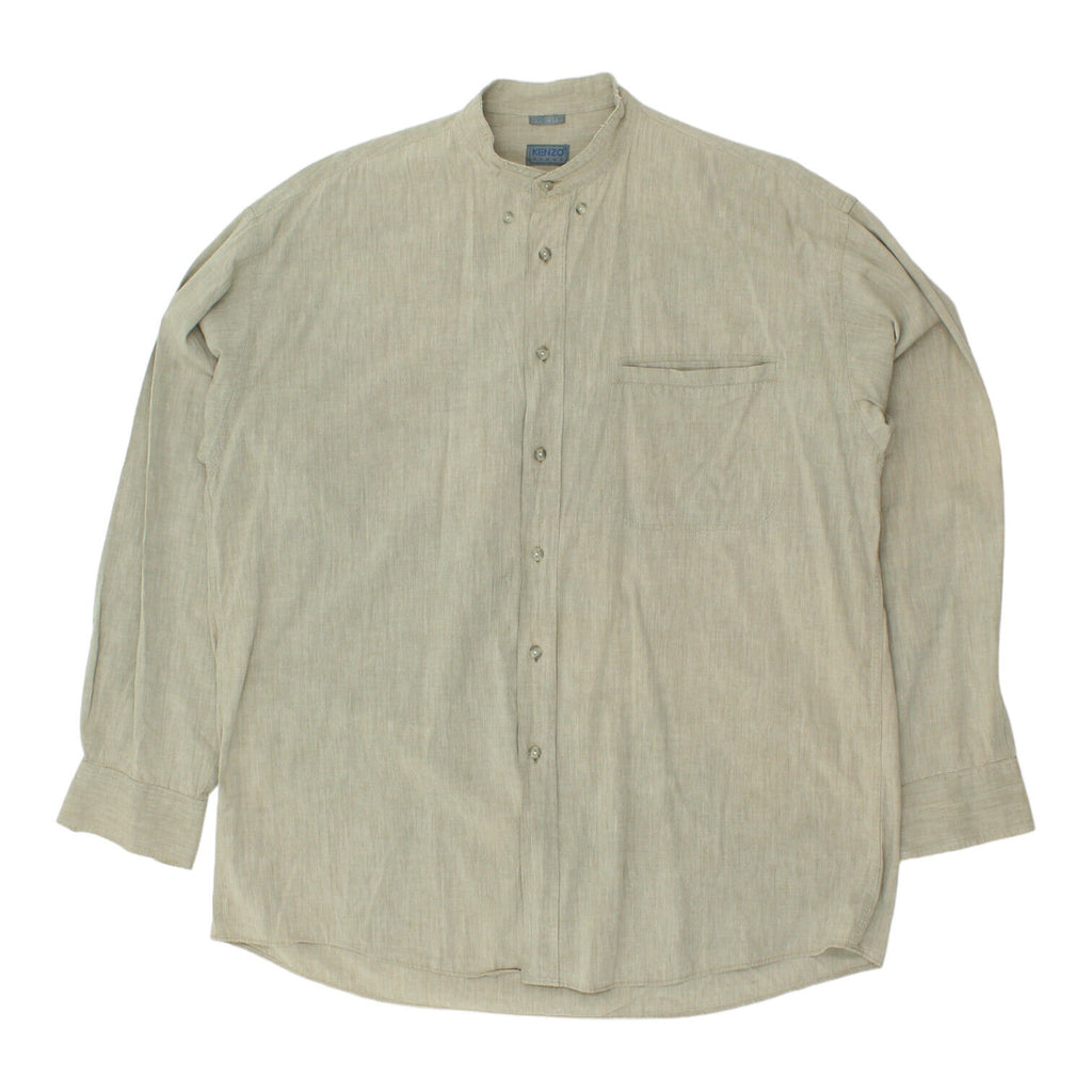 Kenzo Mens Grey Grandad Band Collar Shirt | Vintage High End Designer Formal VTG | Vintage Messina Hembry | Thrift | Second-Hand Messina Hembry | Used Clothing | Messina Hembry 
