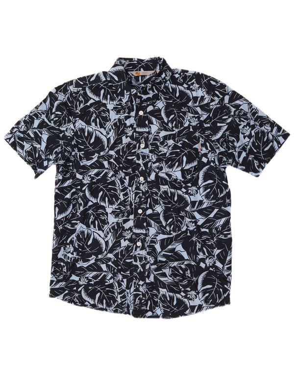 Carhartt Mens Short Sleeve Shirt Medium Navy Blue Floral Cotton