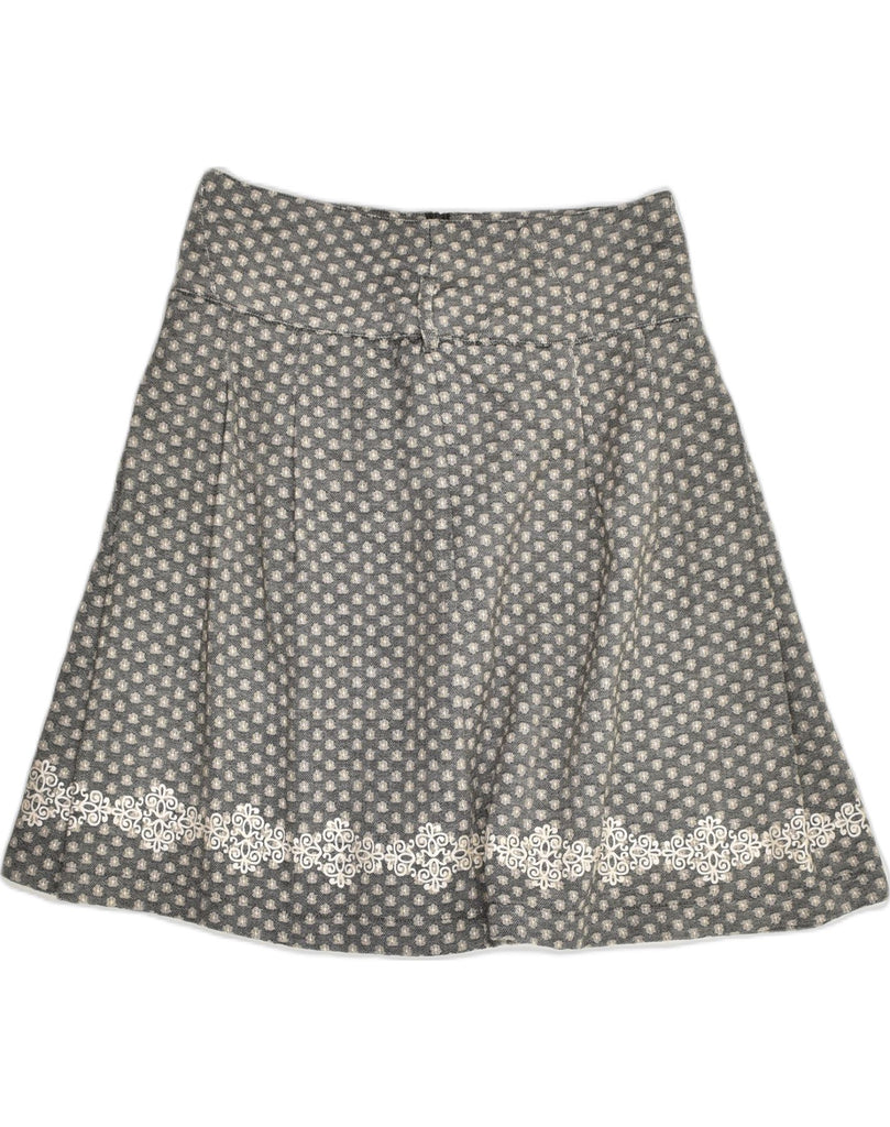 VILA Womens A-Line Skirt UK 14 Medium W32 Grey Floral Cotton | Vintage Vila | Thrift | Second-Hand Vila | Used Clothing | Messina Hembry 