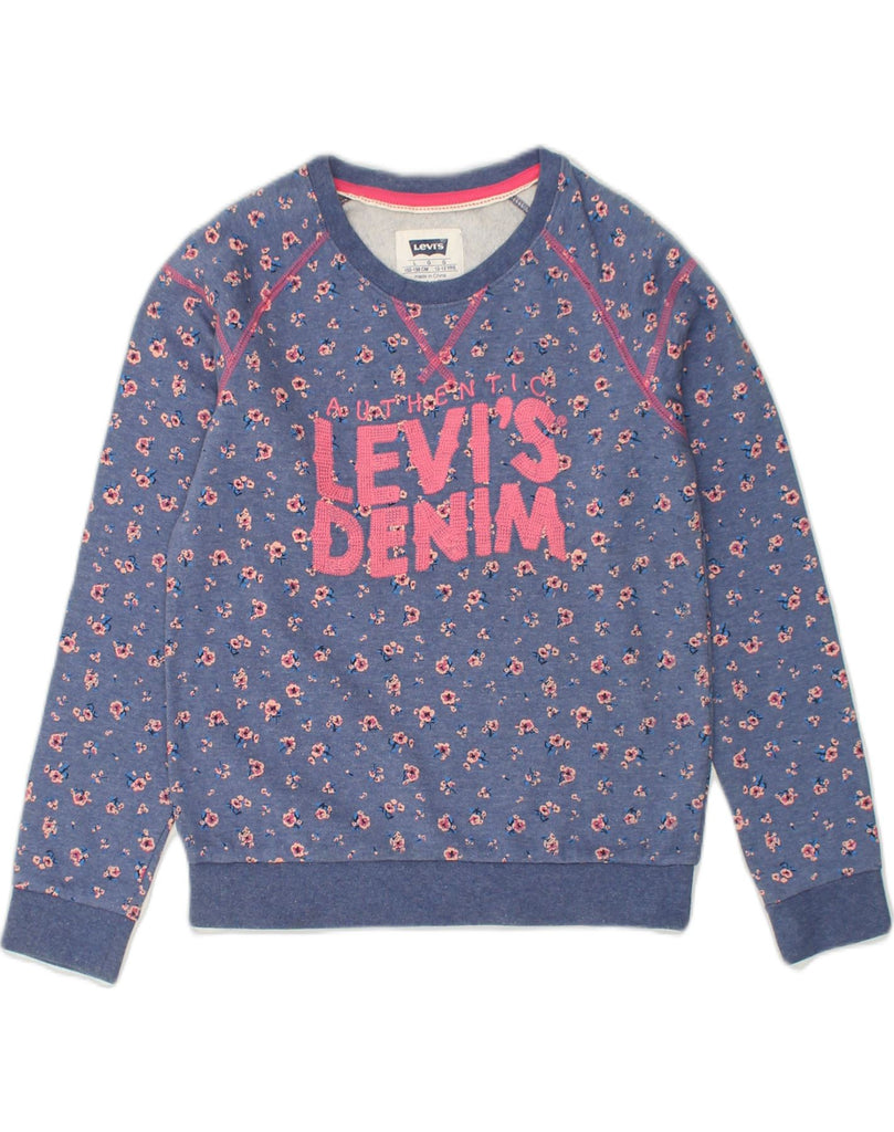 LEVI'S Girls Graphic Sweatshirt Jumper 12-13 Years Large  Blue Floral | Vintage Levi's | Thrift | Second-Hand Levi's | Used Clothing | Messina Hembry 