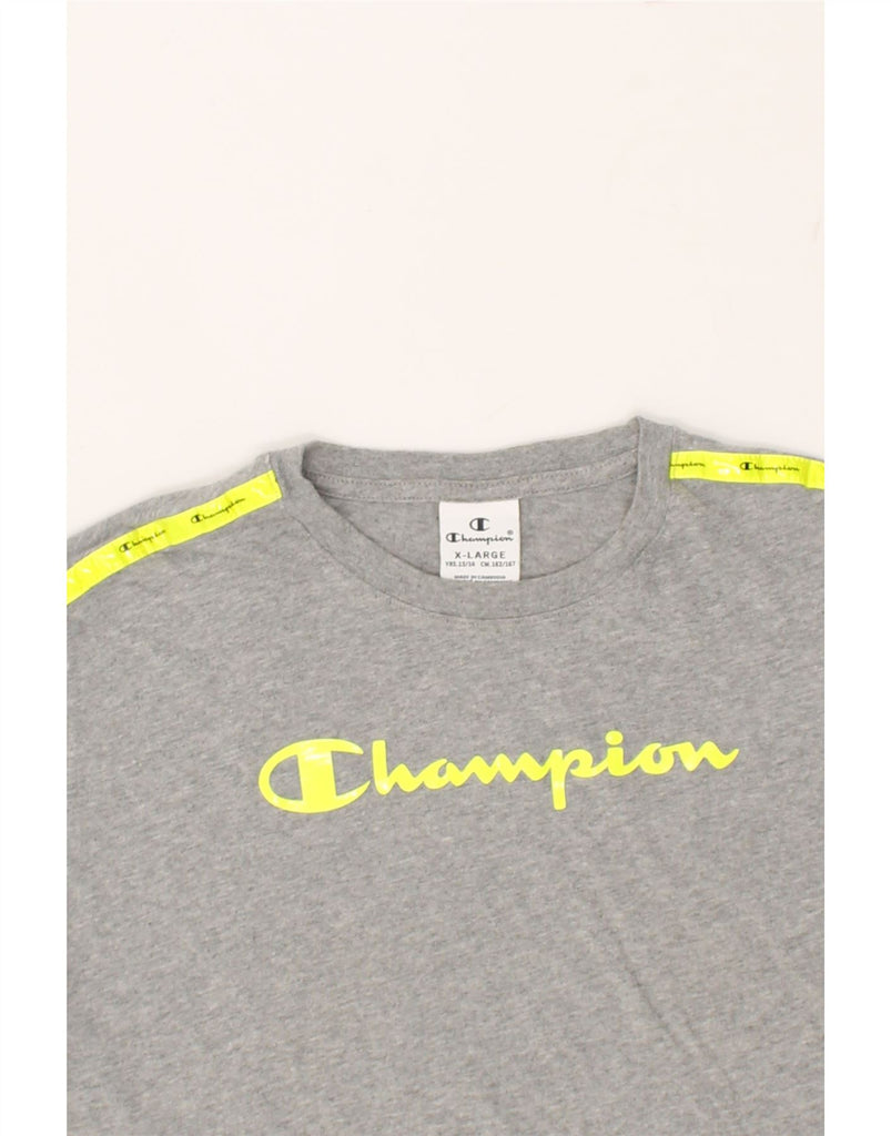 CHAMPION Girls Graphic T-Shirt Top 13-14 Years XL Grey Cotton | Vintage Champion | Thrift | Second-Hand Champion | Used Clothing | Messina Hembry 