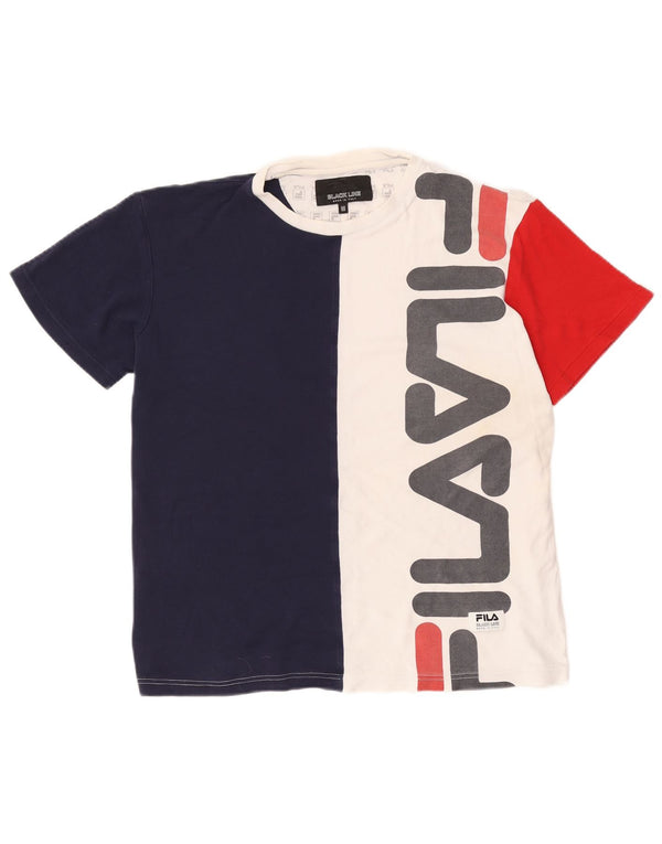 Fila Mens Graphic T-Shirt Top Medium White Colourblock Cotton