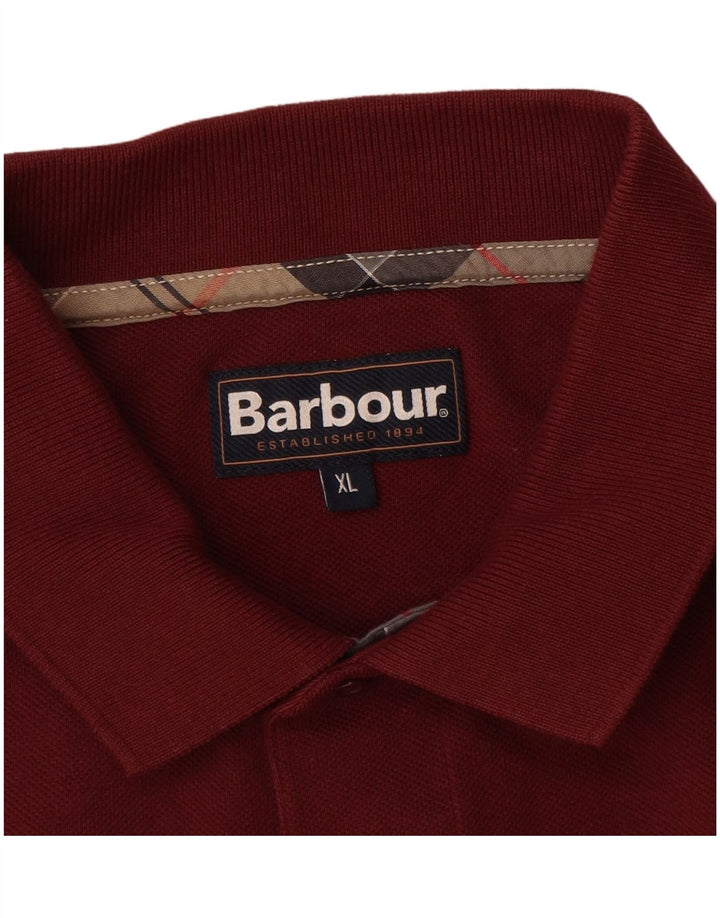 BARBOUR Mens Long Sleeve Polo Shirt XL Burgundy Cotton