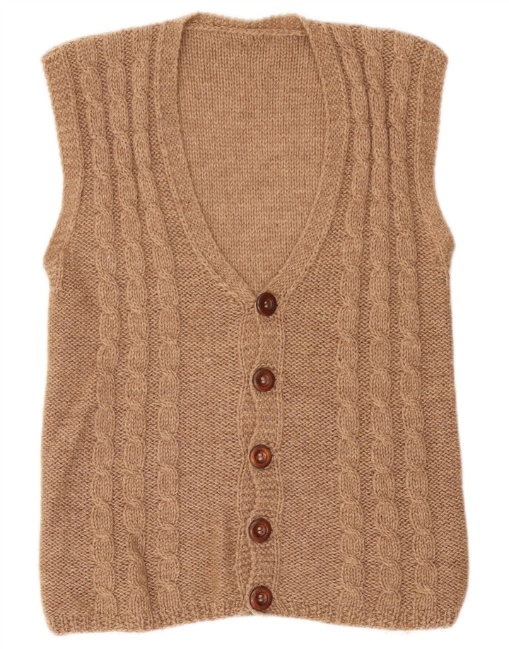 Vintage Mens Sleeveless Cardigan Sweater Small Beige