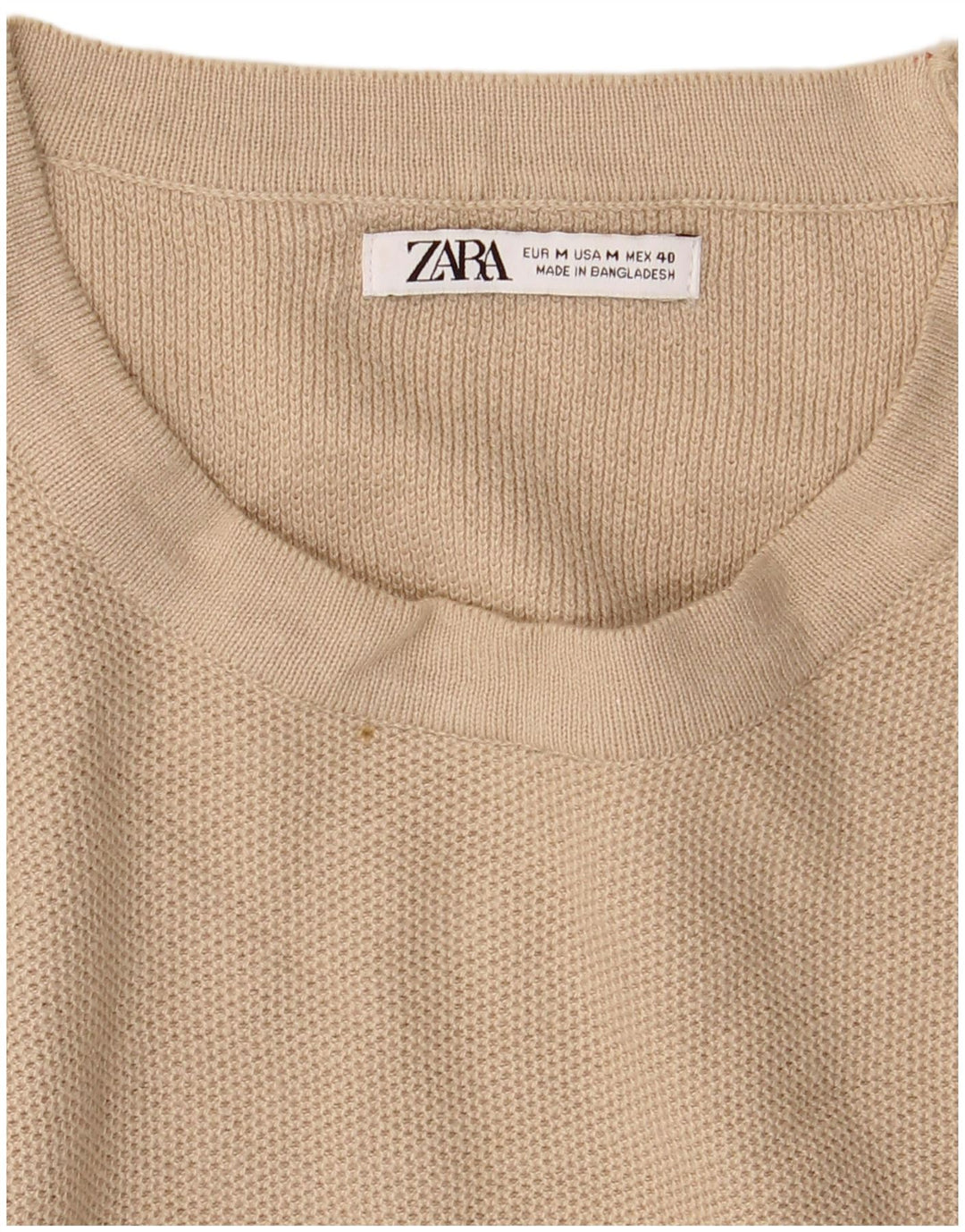 Zara Mens Short Sleeve Crew Neck Jumper Sweater Medium Beige