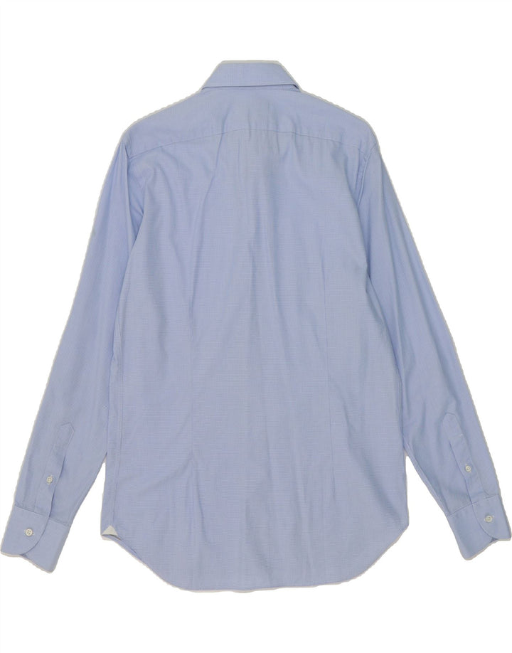MASSIMO DUTTI Mens Tailored Fit Shirt UK 38 Medium Blue Houndstooth Vintage Massimo Dutti and Second-Hand Massimo Dutti from Messina Hembry 