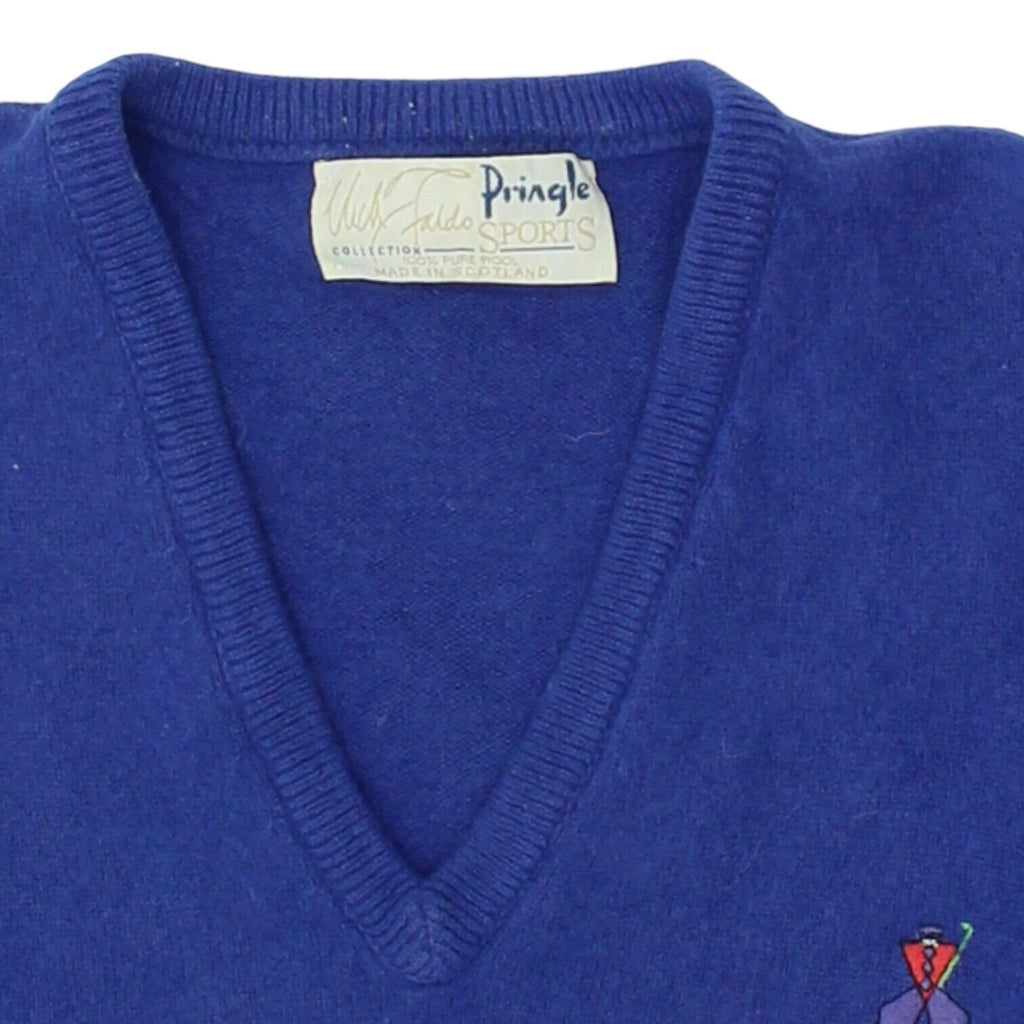 Pringle Nick Faldo Collection Mens Blue V Neck Jumper | Designer Golf Sportswear | Vintage Messina Hembry | Thrift | Second-Hand Messina Hembry | Used Clothing | Messina Hembry 