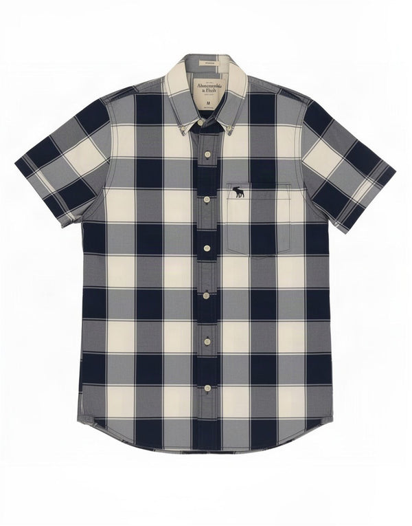 Abercrombie & Fitch Mens Muscle Short Sleeve Shirt Medium Navy Blue Gingham