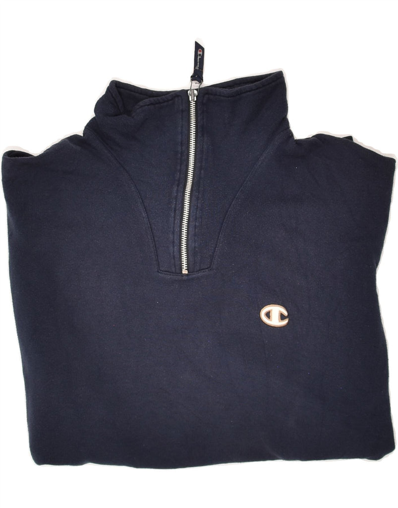 CHAMPION Mens Zip Neck Sweatshirt Jumper XL Navy Blue Cotton | Vintage Champion | Thrift | Second-Hand Champion | Used Clothing | Messina Hembry 