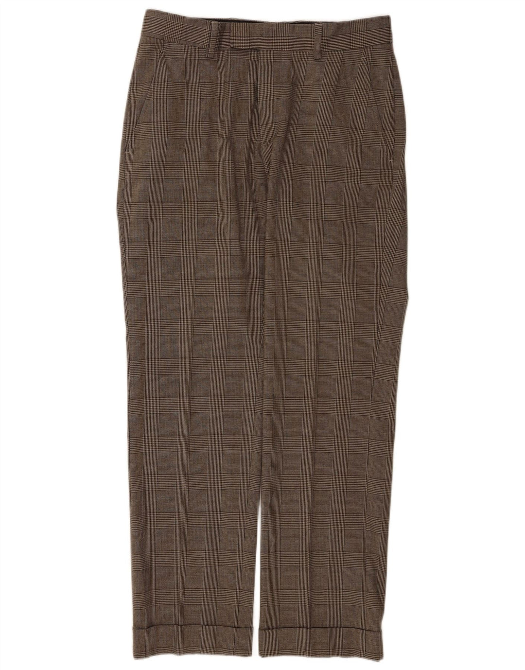 Zara Mens Straight Suit Trousers EU 40 Medium W31 L31 Brown Check Wool