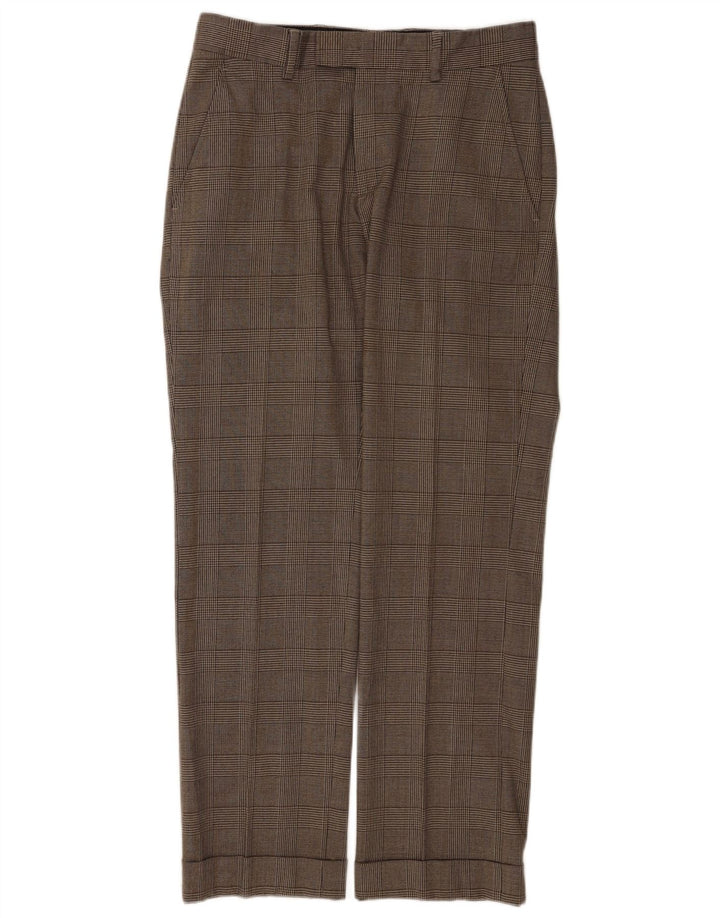 Zara Mens Straight Suit Trousers EU 40 Medium W31 L31 Brown Check Wool