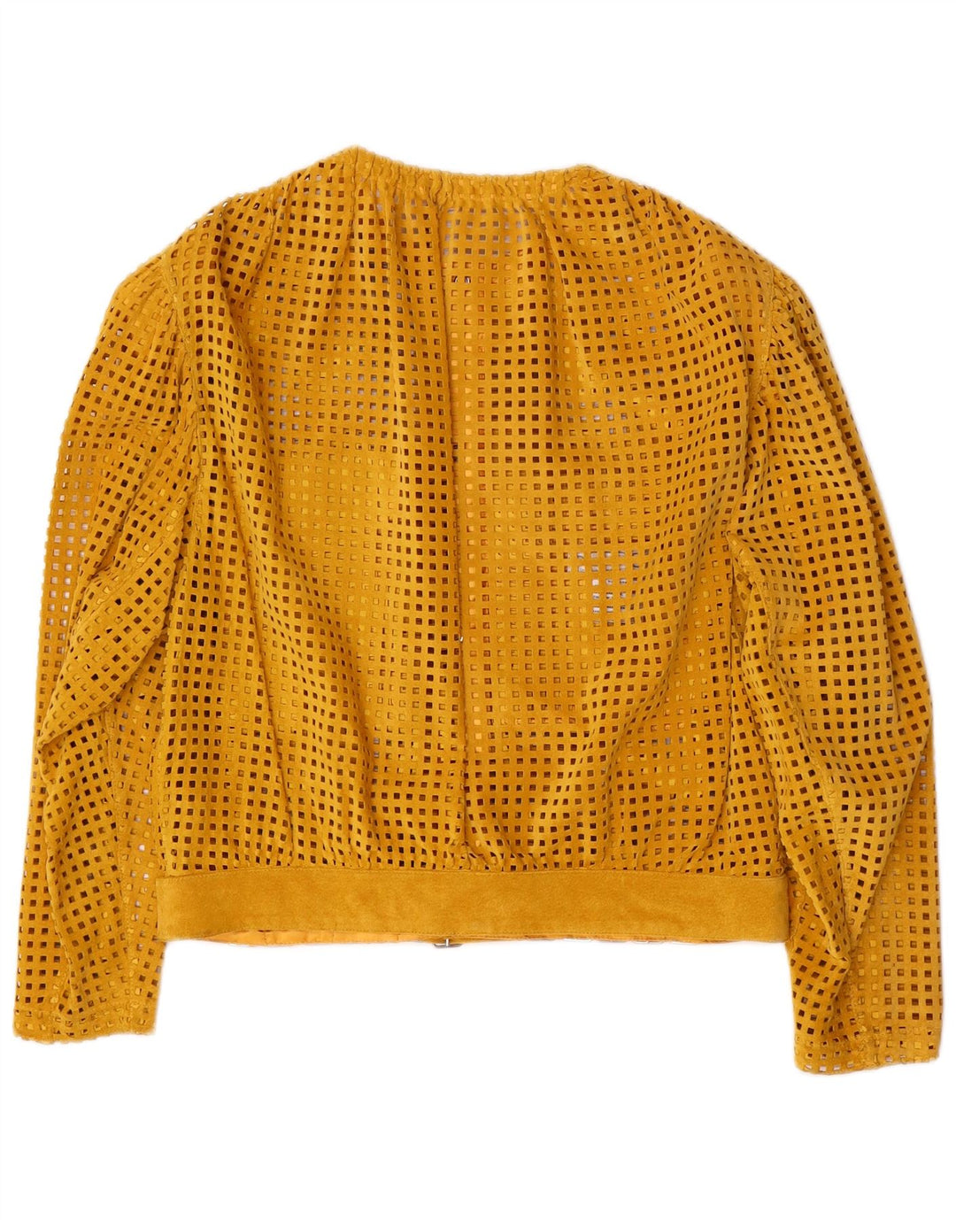 VINTAGE Womens See Through Suede Jacket UK 14 Medium Yellow Leather