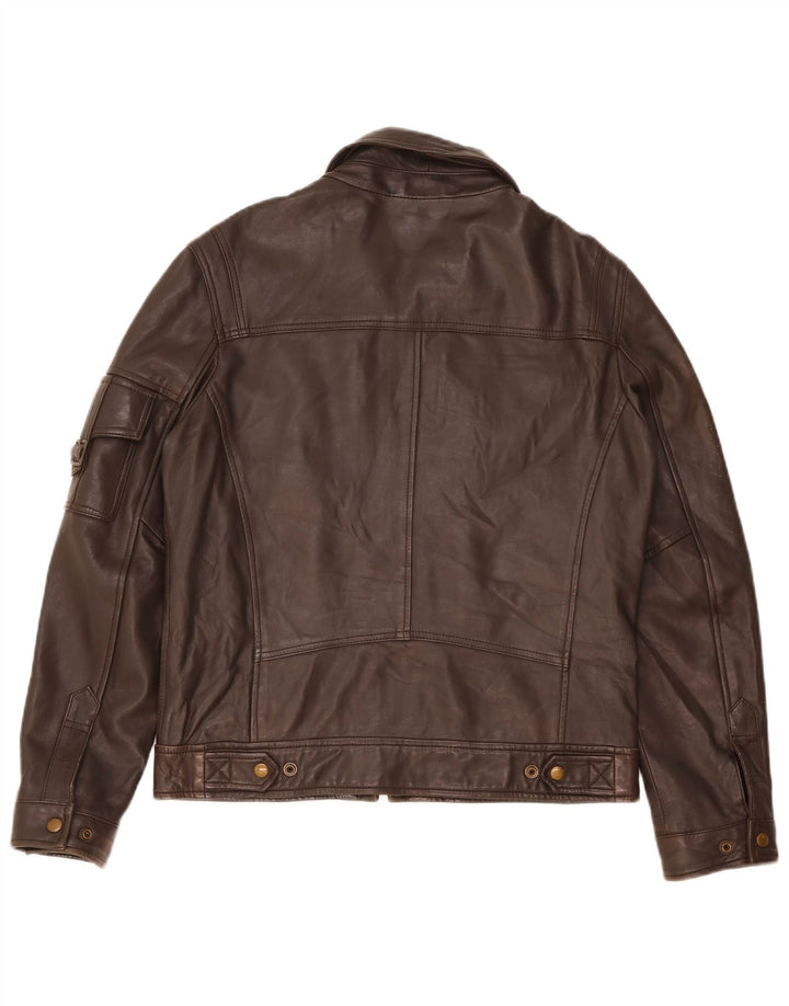Zara Mens Leather Jacket UK 38 Medium Brown Leather