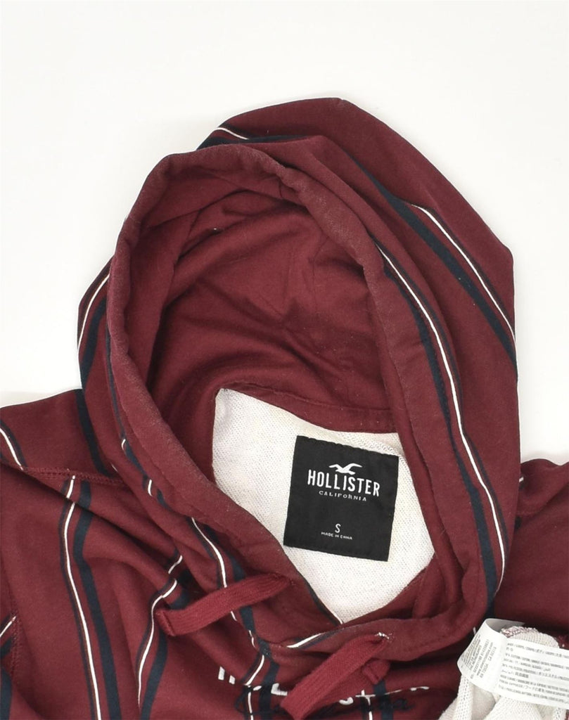 HOLLISTER Mens Graphic Hoodie Jumper Small Burgundy Striped Cotton | Vintage Hollister | Thrift | Second-Hand Hollister | Used Clothing | Messina Hembry 