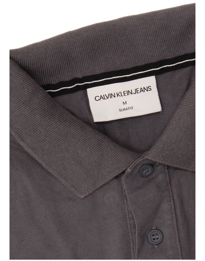 CALVIN KLEIN JEANS Mens Slim Fit Polo Shirt Medium Grey Cotton