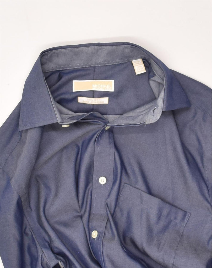 MICHAEL KORS Mens NON - IRON Shirt Size 15 1/2 Medium Navy Blue Cotton | Vintage Michael Kors | Thrift | Second-Hand Michael Kors | Used Clothing | Messina Hembry 