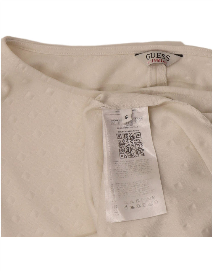 Guess Womens Oversized Top 3/4 Sleeve UK 10 Small White Geometric Polyester