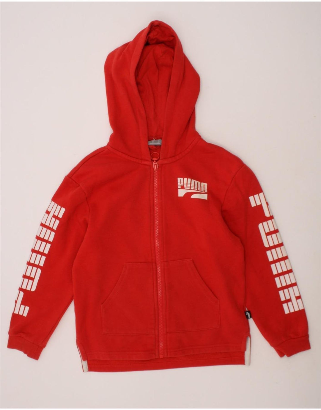 PUMA Boys Graphic Zip Hoodie Sweater 7-8 Years Red Cotton Vintage Puma and Second-Hand Puma from Messina Hembry 