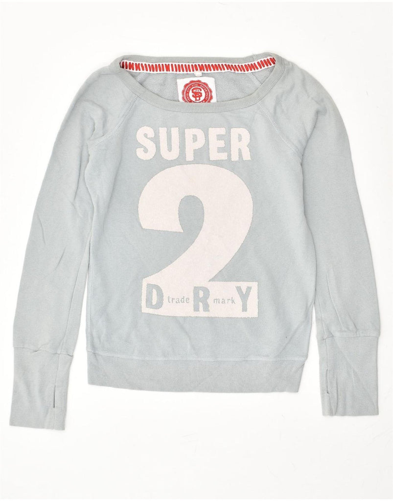 SUPERDRY Womens Loose Fit Graphic Sweatshirt Jumper UK 6 XS Blue Cotton | Vintage Superdry | Thrift | Second-Hand Superdry | Used Clothing | Messina Hembry 