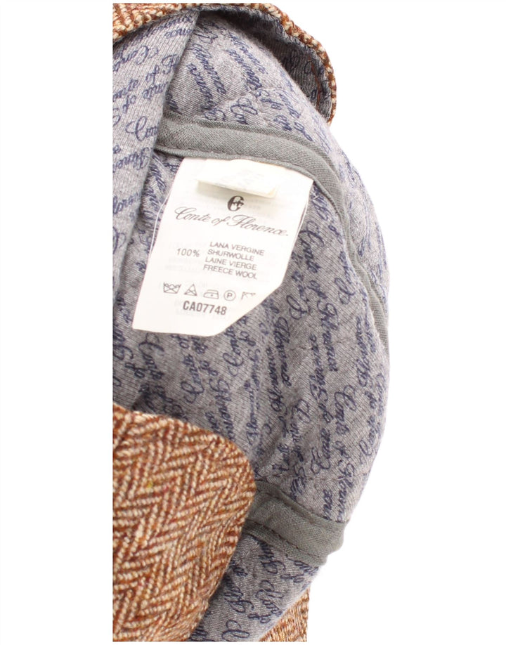 Conte of Florence Mens Flat Cap Medium Beige Herringbone Classic