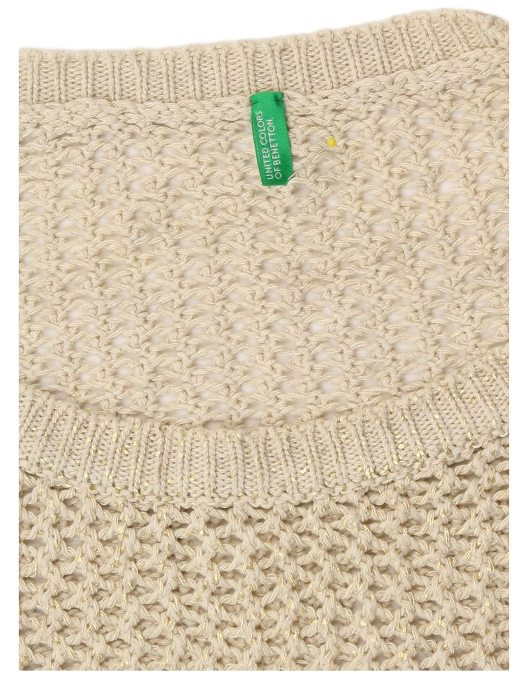 Benetton Womens Crochet Vest Tank Top UK 14 Medium Beige