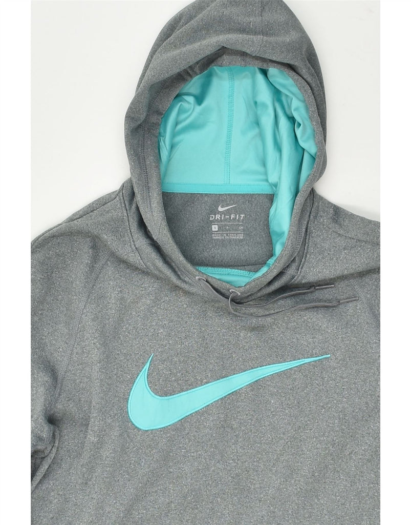 NIKE Womens Graphic Hoodie Jumper UK 10 Small Grey Polyester | Vintage Nike | Thrift | Second-Hand Nike | Used Clothing | Messina Hembry 