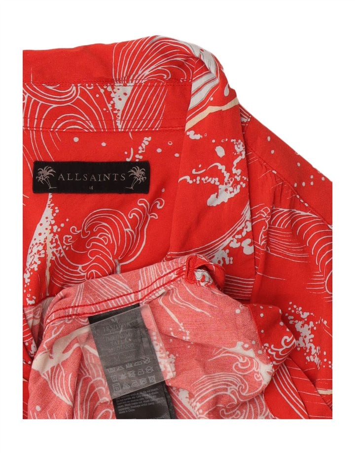 All Saints Mens Abstract Pattern Short Sleeve Shirt Medium Red Hawaiian