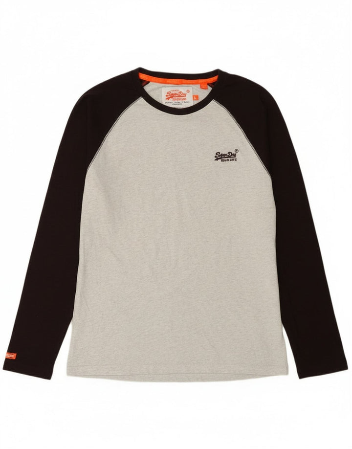 Superdry Mens Top Long Sleeve Large Grey Colourblock Cotton