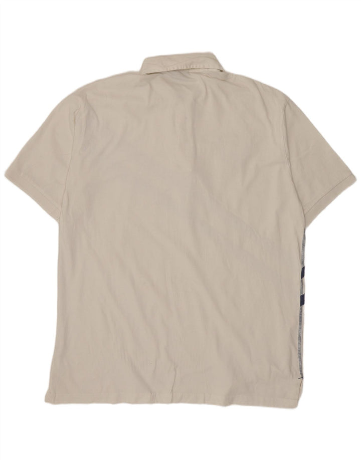 LOTTO Mens Polo Shirt XL White Striped Cotton