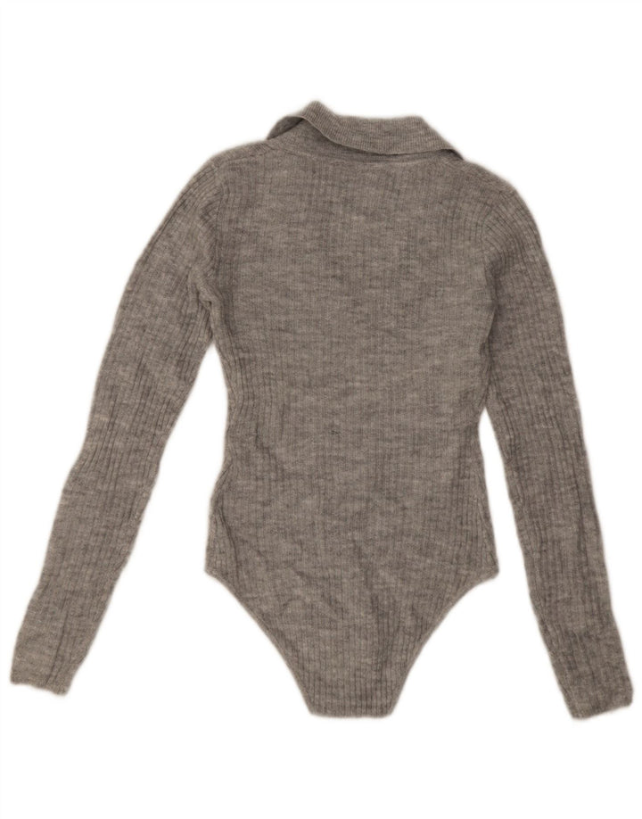 Jack Wills Womens Long Sleeve Bodysuit UK 8 Small Grey Acrylic
