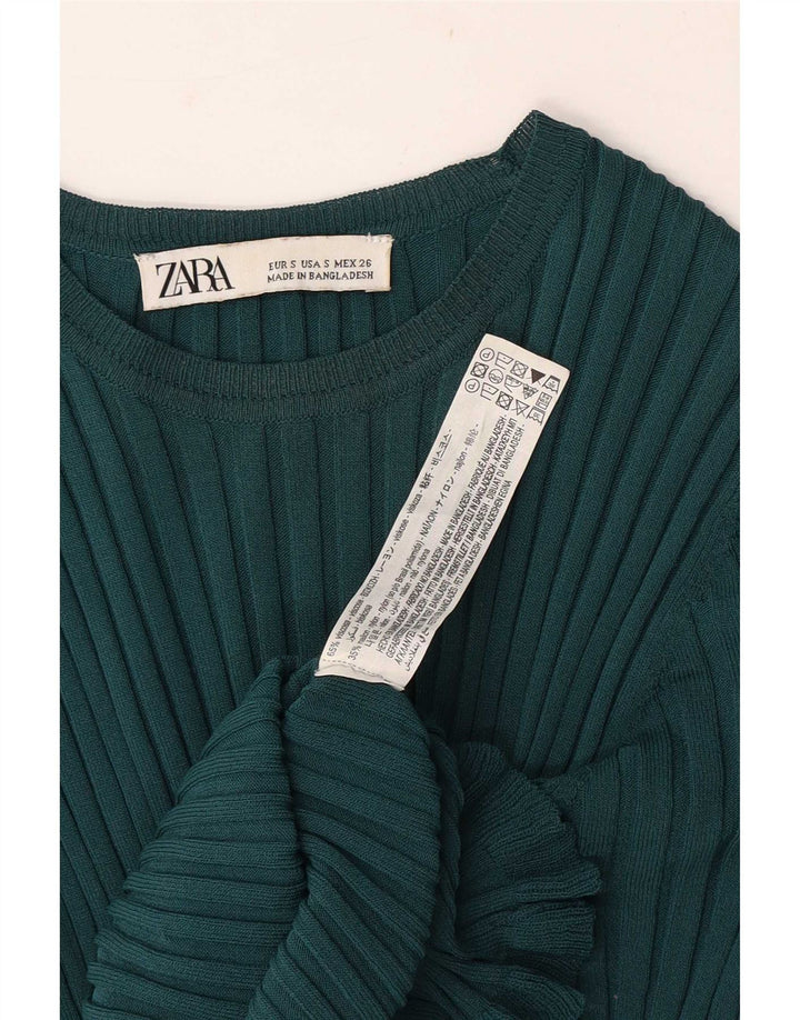 Zara Womens Crop Blouse Top UK 8 Small Green Viscose
