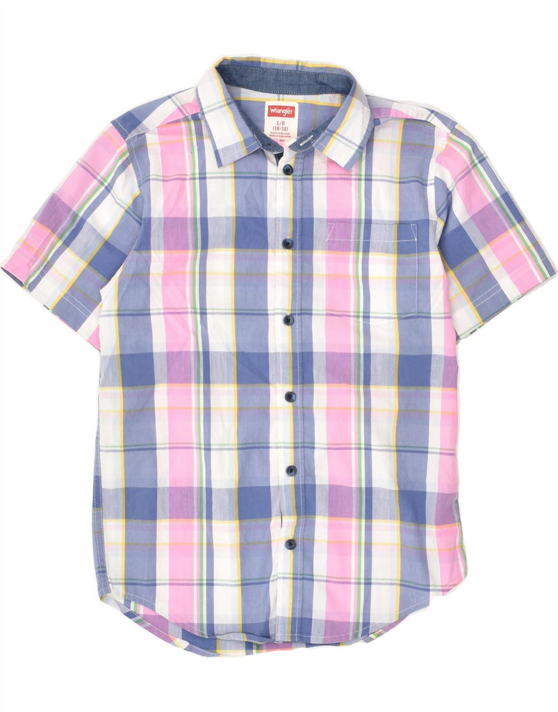 WRANGLER Boys Short Sleeve Shirt 10-11 Years Large Blue Check Cotton | Vintage Wrangler | Thrift | Second-Hand Wrangler | Used Clothing | Messina Hembry 