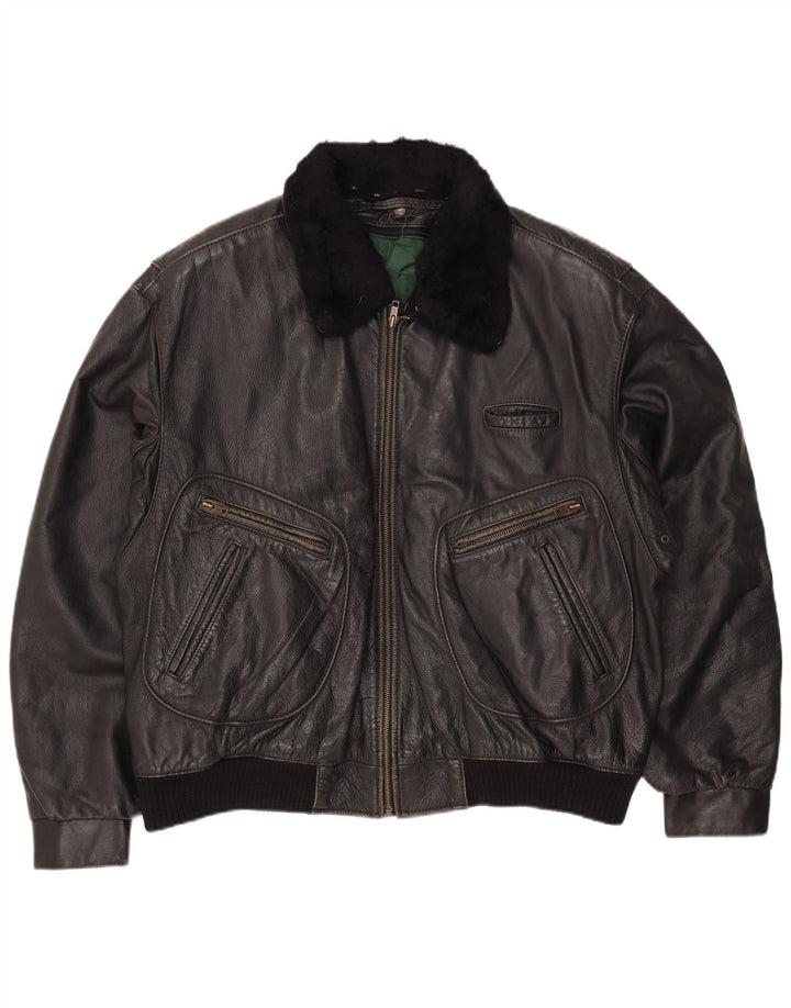 Vintage Mens Leather Jacket IT 56 3XL Black Leather