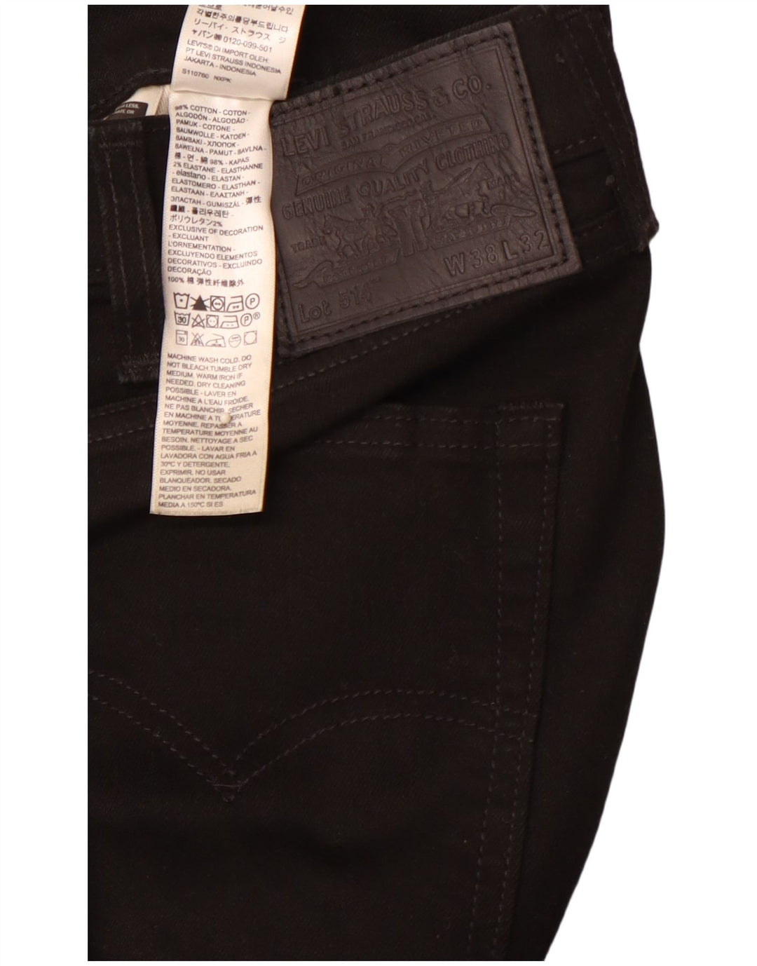 LEVI'S Mens 514 Straight Jeans W38 L32 Black Cotton